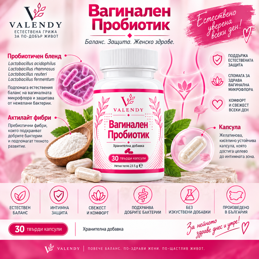 Вагинален Пробиотик — продуктова опаковка VALENDY